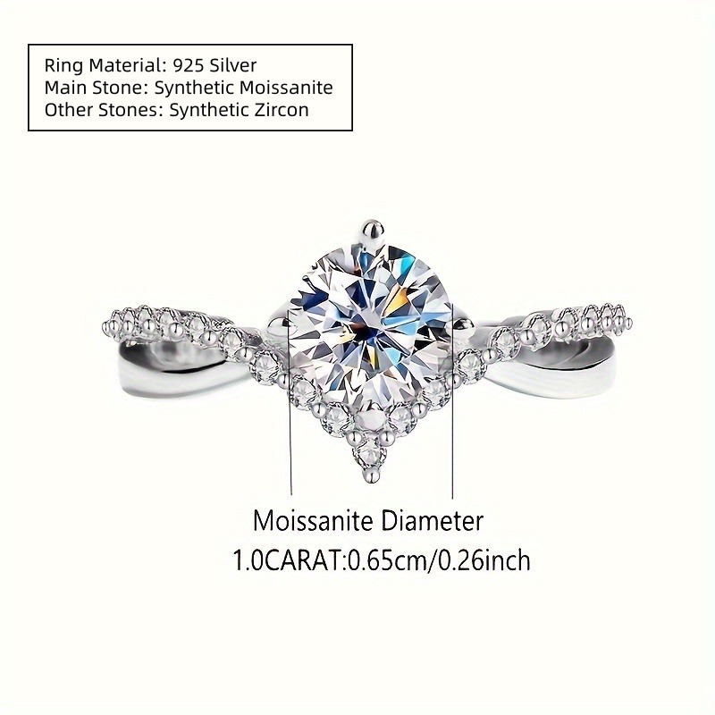 Unisex 925 Silver Moissanite Round-Cut Halo Ring, Classic Design